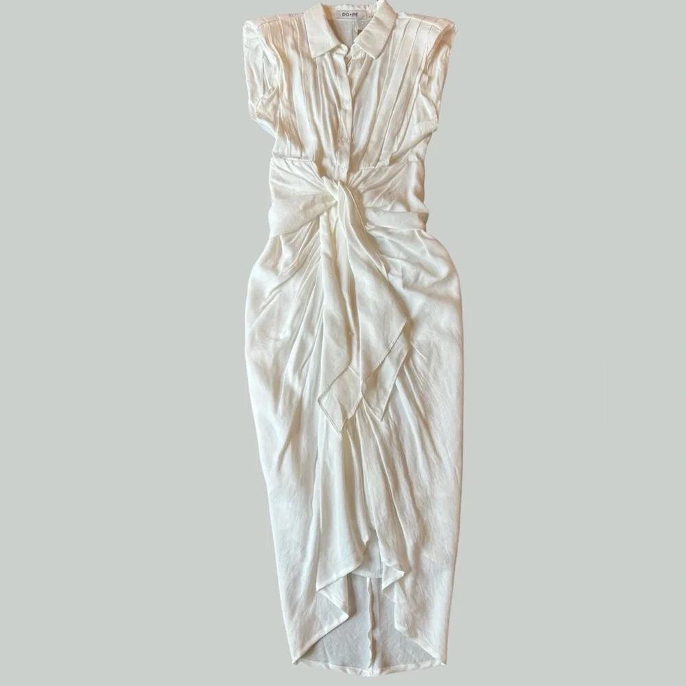 Do+Be Be White Button Front Tie Mini Dress Sleeveless Sz M Collared Flat Pleats - Picture 5 of 16